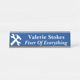 Grappige Kantoormaker Van Alles Silhouette Blauw Bureau Naambordje