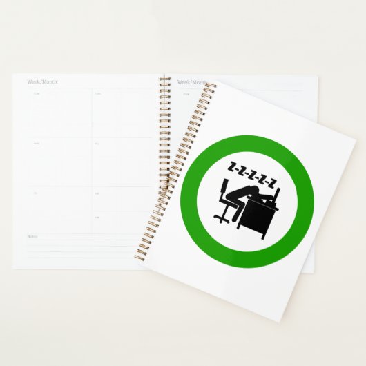 Grappige kantoormedewerker slaapt aan bureau planner (Display)
