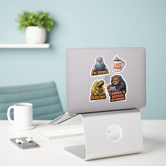 Grappige kantoorwoede sticker sheet pack (Laptop op bureau)