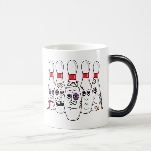 Grappige kapotte bowlingkegels magische mok (Rechts)