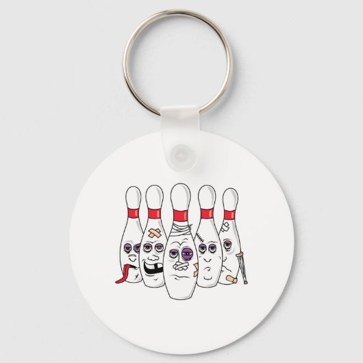 Grappige kapotte bowlingkegels sleutelhanger (Voorkant)