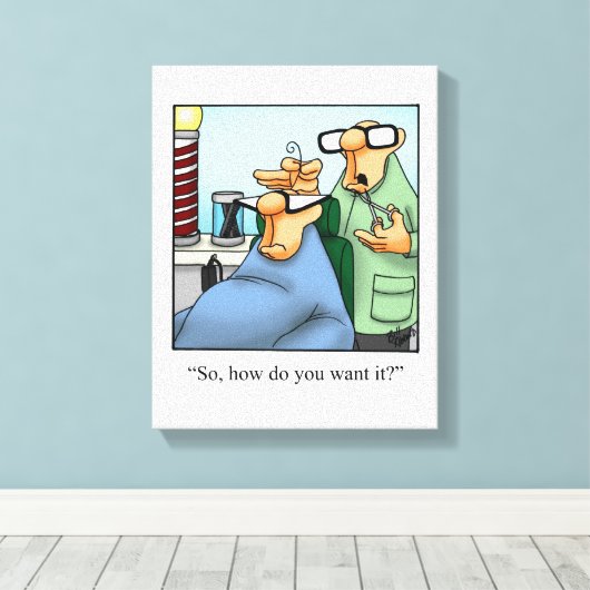 Grappige kapperszaak verpakt canvas (Insitu (Houten vloer))