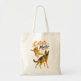 Grappige Karate Kat die Duitse Herdershond Slaat Tote Bag