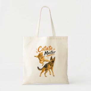 Grappige Karate Kat die Duitse Herdershond Slaat Tote Bag