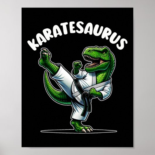 Grappige Karatesaurus Dinosaur T Rex In Karate Gi  Poster (Voorkant)
