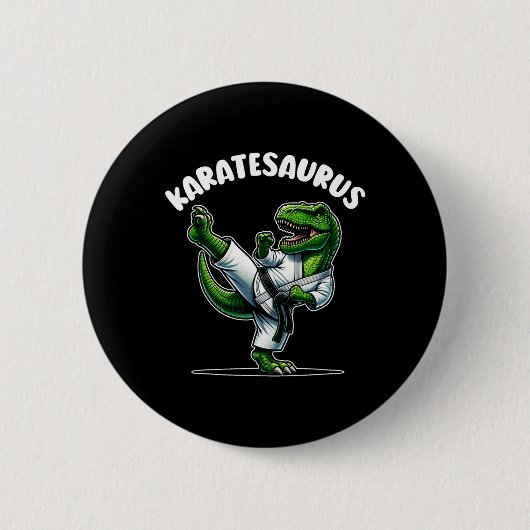 Grappige Karatesaurus Dinosaur T Rex In Karate Gi  Ronde Button 5,7 Cm (Voorkant)