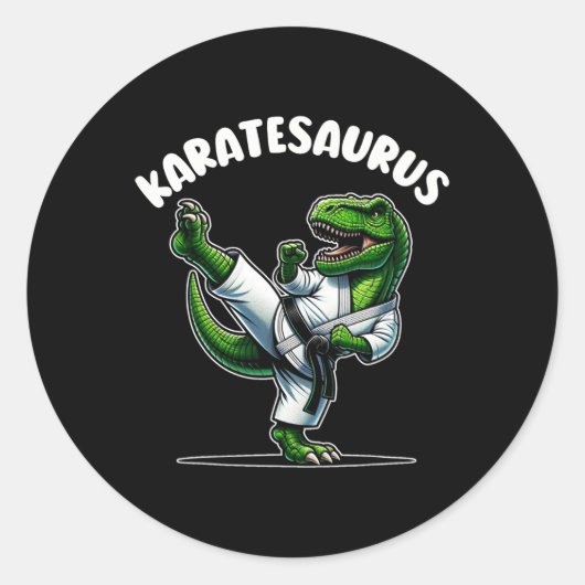 Grappige Karatesaurus Dinosaur T Rex In Karate Gi  Ronde Sticker (Voorkant)