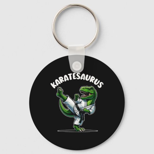 Grappige Karatesaurus Dinosaur T Rex In Karate Gi Sleutelhanger (Voorkant)