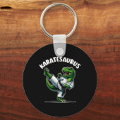 Grappige Karatesaurus Dinosaur T Rex In Karate Gi Sleutelhanger (Voorkant)
