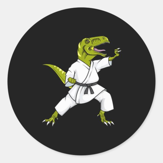 Grappige Karatesaurus T-rex Dinosaur Karate Samura Ronde Sticker (Voorkant)