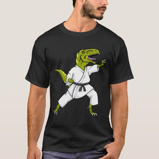 Grappige Karatesaurus T-rex Dinosaur Karate Samura T-shirt (Voorkant)