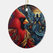 Grappige kardinaal en engel keramisch ornament (Links)