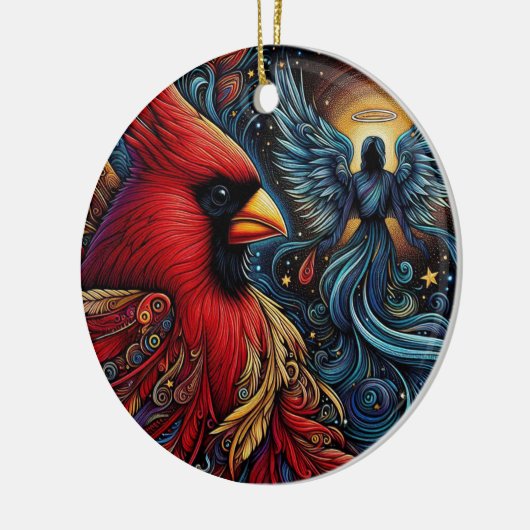 Grappige kardinaal en engel keramisch ornament (Links)