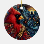 Grappige kardinaal en engel keramisch ornament (Achterkant)
