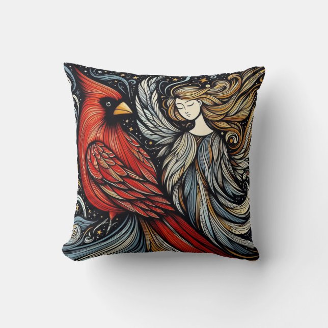 Grappige kardinaal en engel kussen (Voorkant)