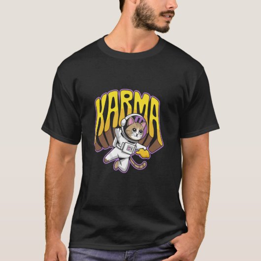 Grappige Karma Kat Astronaut Ruimte Avontuur Kat L T-shirt (Voorkant)