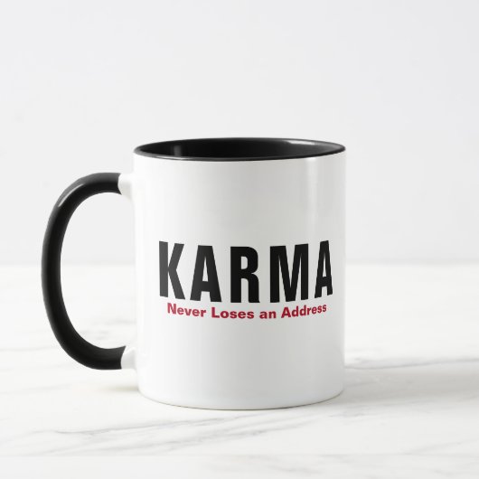 Grappige Karma Mok - "Verliest Nooit een Adres" Be (Links)