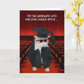 grappige kat Afstuderen Kaart (Gele Bloem)
