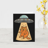 Grappige Kat Alien Ontvoering Ufo Ruimteschip Kitt Kaart (Gele Bloem)