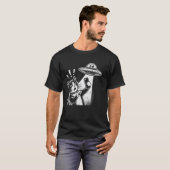 Grappige Kat Alien UFO Ontmoeting Sci-Fi Selfie T-shirt (Voorkant volledig)