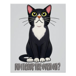 Grappige Kat Angst – Heb ik de Oven Aangelaten Perfect Poster