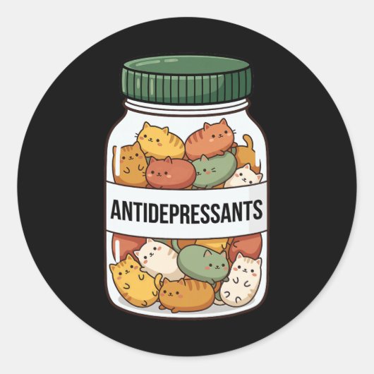 Grappige Kat Antidepressiva Pot Cute Kleurrijke Ki Ronde Sticker (Voorkant)