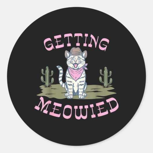 Grappige Kat Bachelorette Feest Meowied Bruids Ronde Sticker (Voorkant)