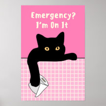 Grappige kat-badkamerposter – Noodgeval? Ik ben er