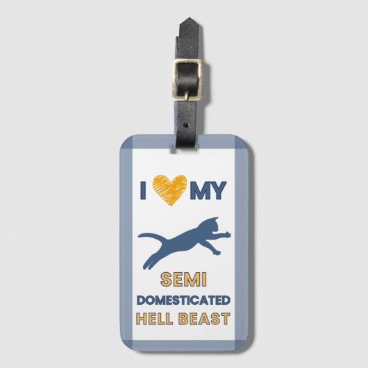 Grappige kat bagage label helbeest blauw (Voorkant (verticaal))