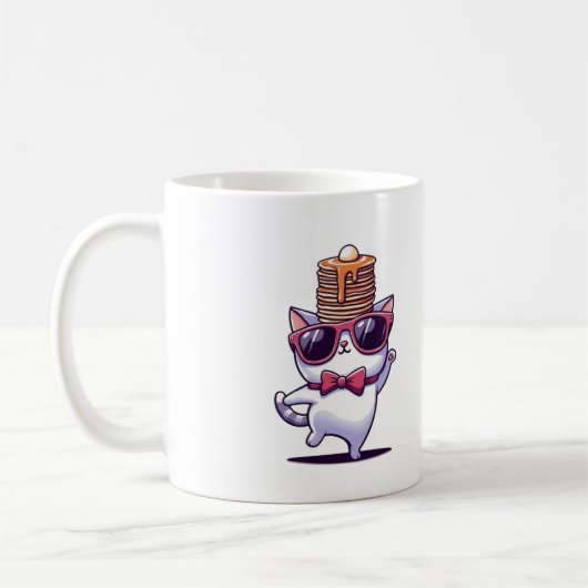 Grappige kat balancing pannenkoek stack koffiemok (Links)