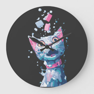 Grappige Kat Bang voor Water – Cute Badkat T-Shirt Grote Klok