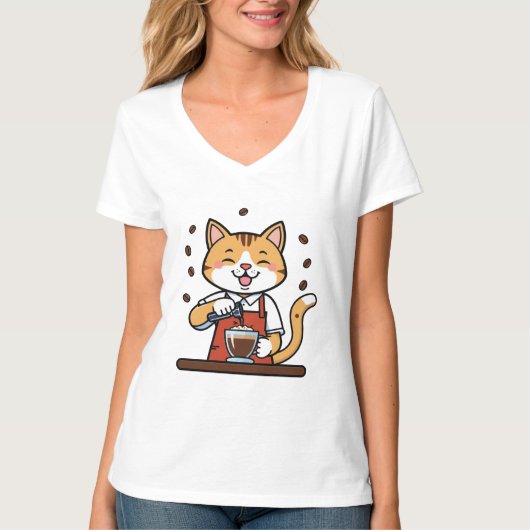 Grappige Kat Barista T-shirt (Voorkant)