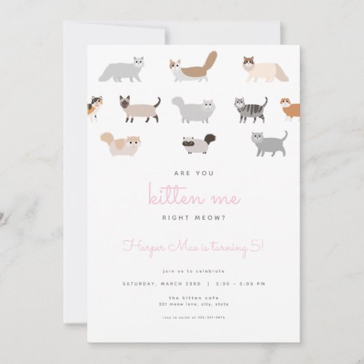 Grappige kat ben je kitten me verjaardag uitnodigi kaart (Voorkant)