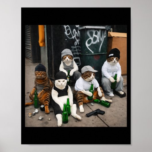Grappige kat bende stijl straat katten bier meme poster (Voorkant)