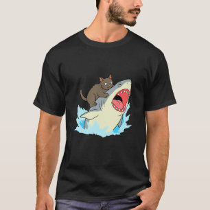 Grappige kat bijt haai t-shirt