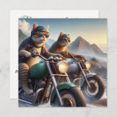 Grappige kat bikers, kat rocker verjaardag kaart (Voorkant / Achterkant)