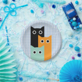 Grappige Kat, Blauwe Gingham Papieren Bordje (Feest)