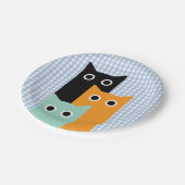 Grappige Kat, Blauwe Gingham Papieren Bordje (Gekanteld)
