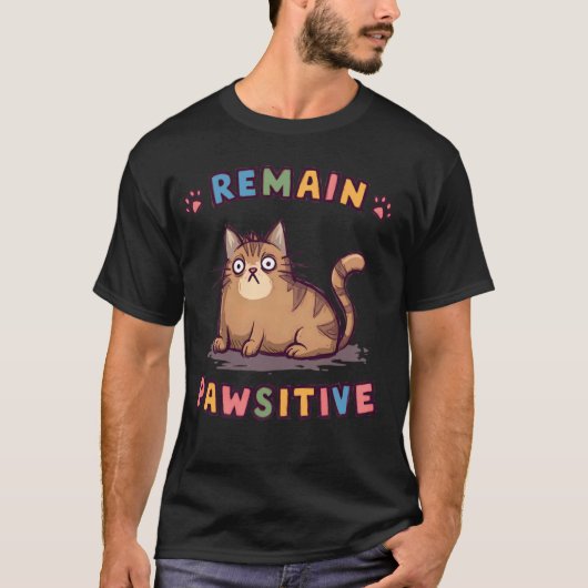 Grappige Kat Blijf Positief Schattig T-shirt (Voorkant)
