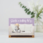 Grappige kat bloemenzonnehoed aangepaste verjaarda briefkaart (Staand voorkant)