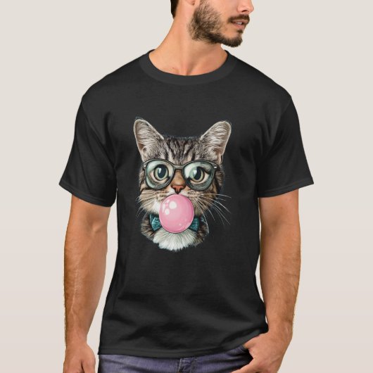Grappige Kat Bril Bubblegum T-shirt (Voorkant)