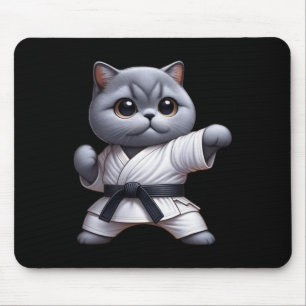 Grappige kat Britse Korthaar Dragen Karate Gi Blac Muismat