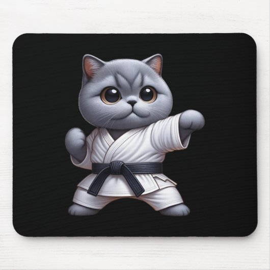 Grappige kat Britse Korthaar Dragen Karate Gi Blac Muismat (Voorkant)