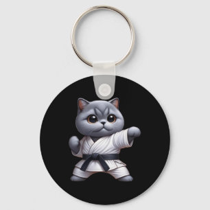 Grappige kat Britse Korthaar Dragen Karate Gi Blac Sleutelhanger