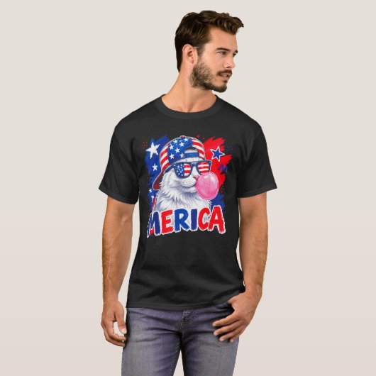 Grappige kat bubblegum 4 juli mannen vrouwen ameri t-shirt (Voorkant volledig)