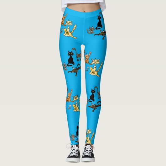 Grappige kat cartoon blauwe leggings (Voorkant)