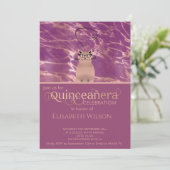 Grappige kat Cassis roos gouden marmer Quinceañera Kaart (Staand voorkant)