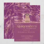 Grappige kat Cassis roos gouden marmer Quinceañera Kaart (Voorkant / Achterkant)