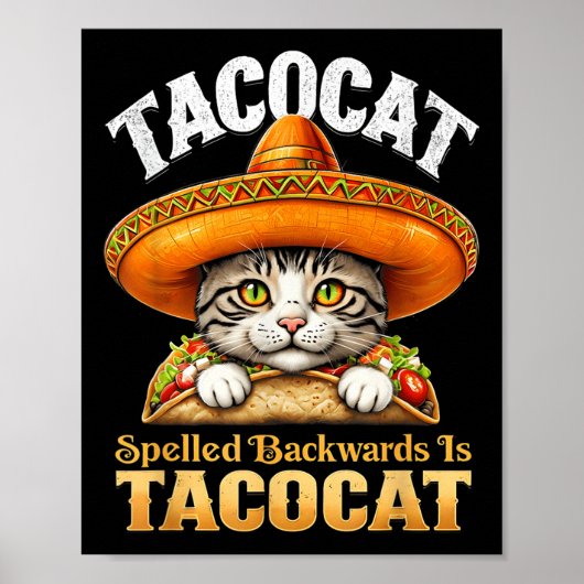 Grappige kat Cinco de Mayo Tacocat achterwaarts ge Poster (Voorkant)