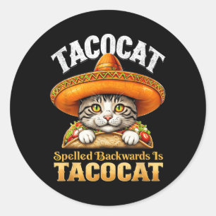 Grappige kat Cinco de Mayo Tacocat achterwaarts ge Ronde Sticker